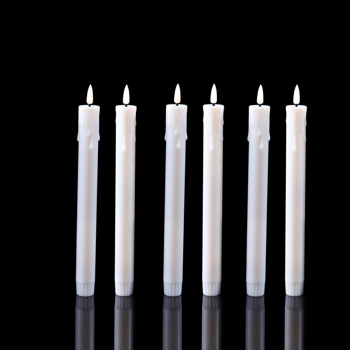Pack of 6 Decorative Rechargeable White Taper Candles with USB Charge Warm White Light 10 Inch,Remote Flameless Christmas LED Window Candlesticks,25.5 cm Plastic Wedding Candles with Timer