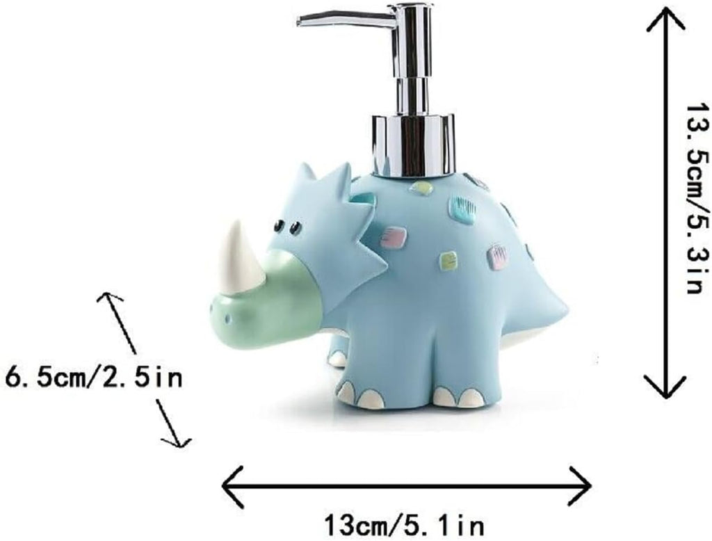 Wendin Cartoon Series Bath Accessory Set, Soap Dispenser Pump, Toothbrush Holder, Tumbler, Soap Dish Resin Art Color Decoration (Dinosaur 4 pcs)