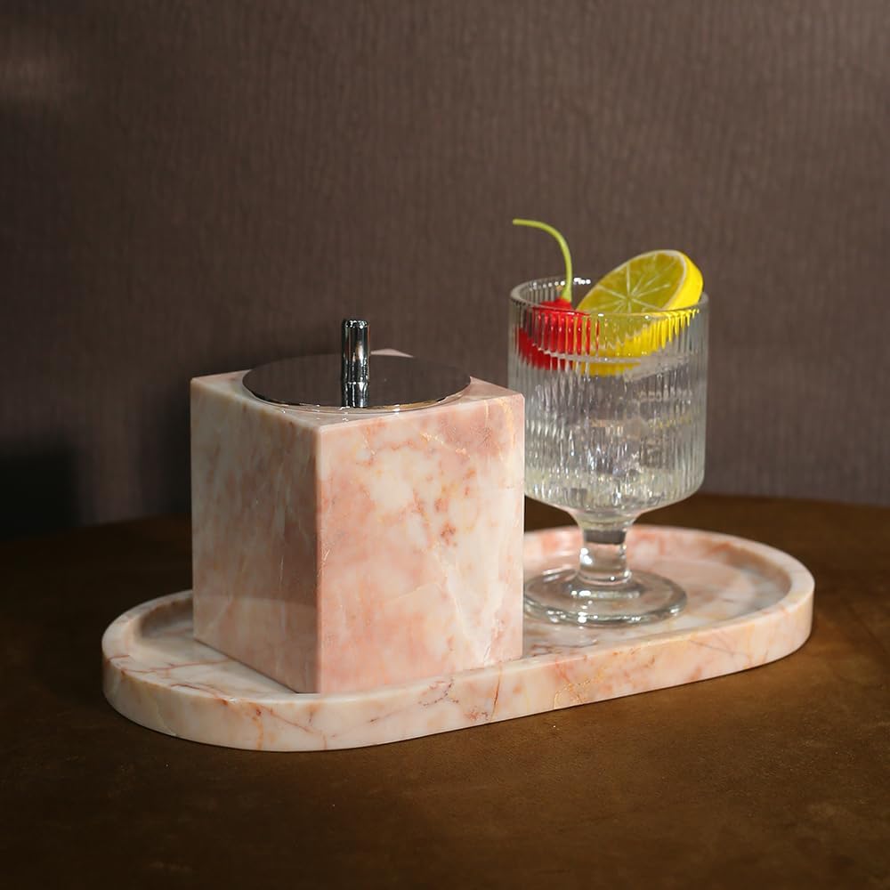 Marble Canisters QTip & Pink Marble Cotton Swab Holder with Lid