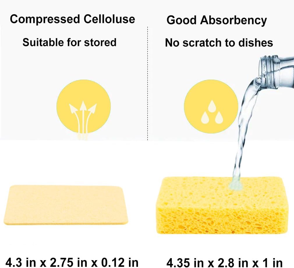 METUUTER Kitchen Sponges 12 Pack Natural Cellulose for Non Scratch Cleaning