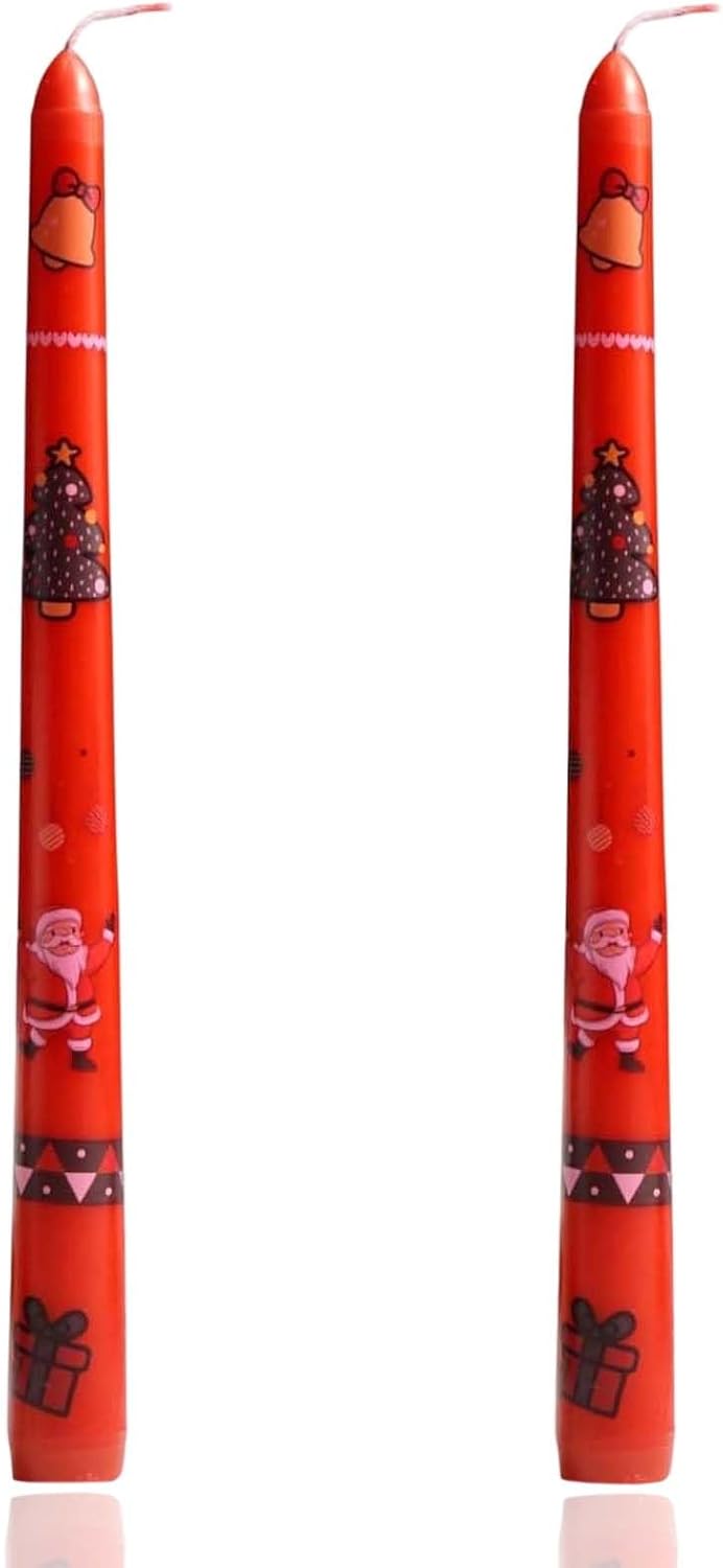 2 Pack Taper Candle 10 Inch A Printed Candles,Candlesticks Unscented Tapered Candl Set for Decor Wedding Party Dinner,Valentine's Day,Various Festivals to Celebrate (A Printed Candle, Red)