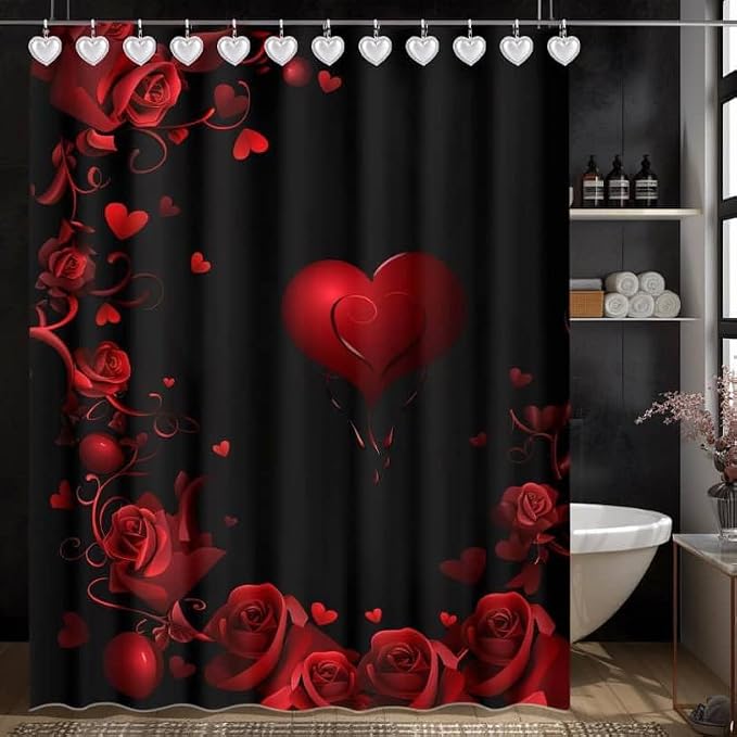 12 Pieces Heart Shaped Shower Curtain Hooks, Decorative Valentines Day Curtain Hooks,Stainless Steel Rust Resistant Curtain Rings, White