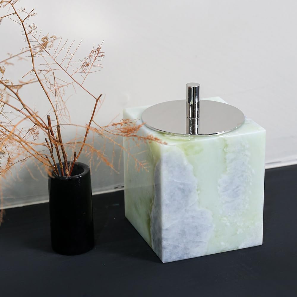 Marble Canisters QTip & Greed Marble Cotton Swab Holder with Lid