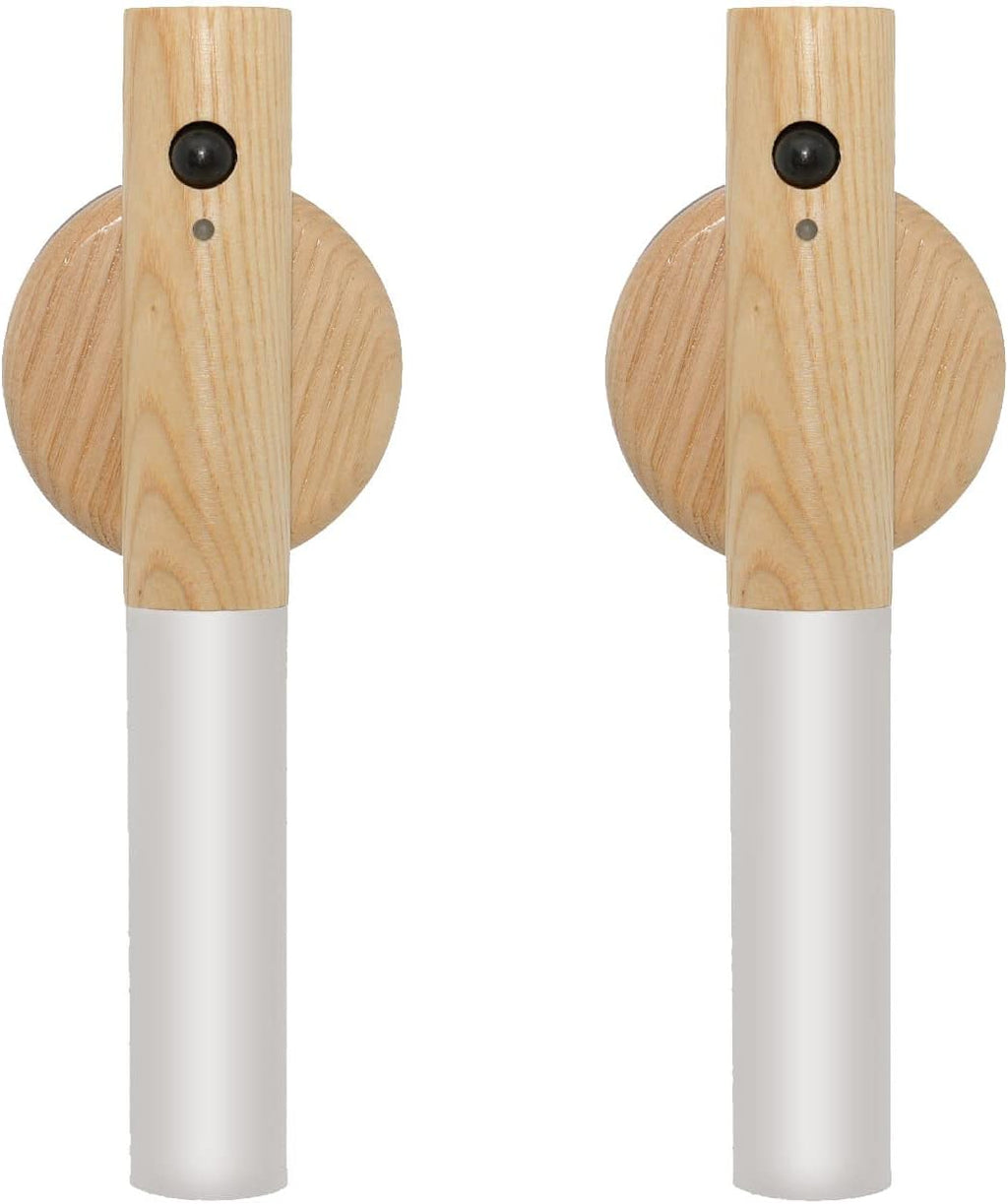 Motion Sensor Wall Sconces, Smart Portable Sensor Night Light Wood USB Rechargeable Magnetic Night Light (White Ash Wood 2PCS)