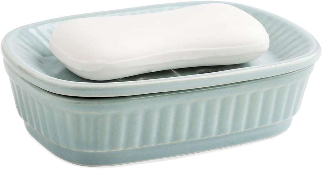 VanEnjoy Green Ceramic Soap Holder, Self Draining Soap Dish for Kitchen Sink, Decorative Bathroom Holder
