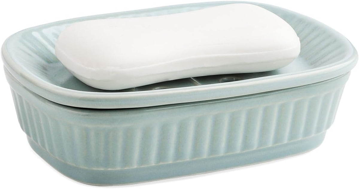 VanEnjoy Green Ceramic Soap Holder, Self Draining Soap Dish for Kitchen Sink, Decorative Bathroom Holder