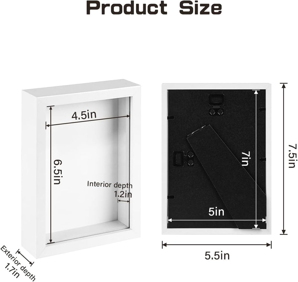 2 Pack 5x7 Small Shadow Box Frame with Glass, White