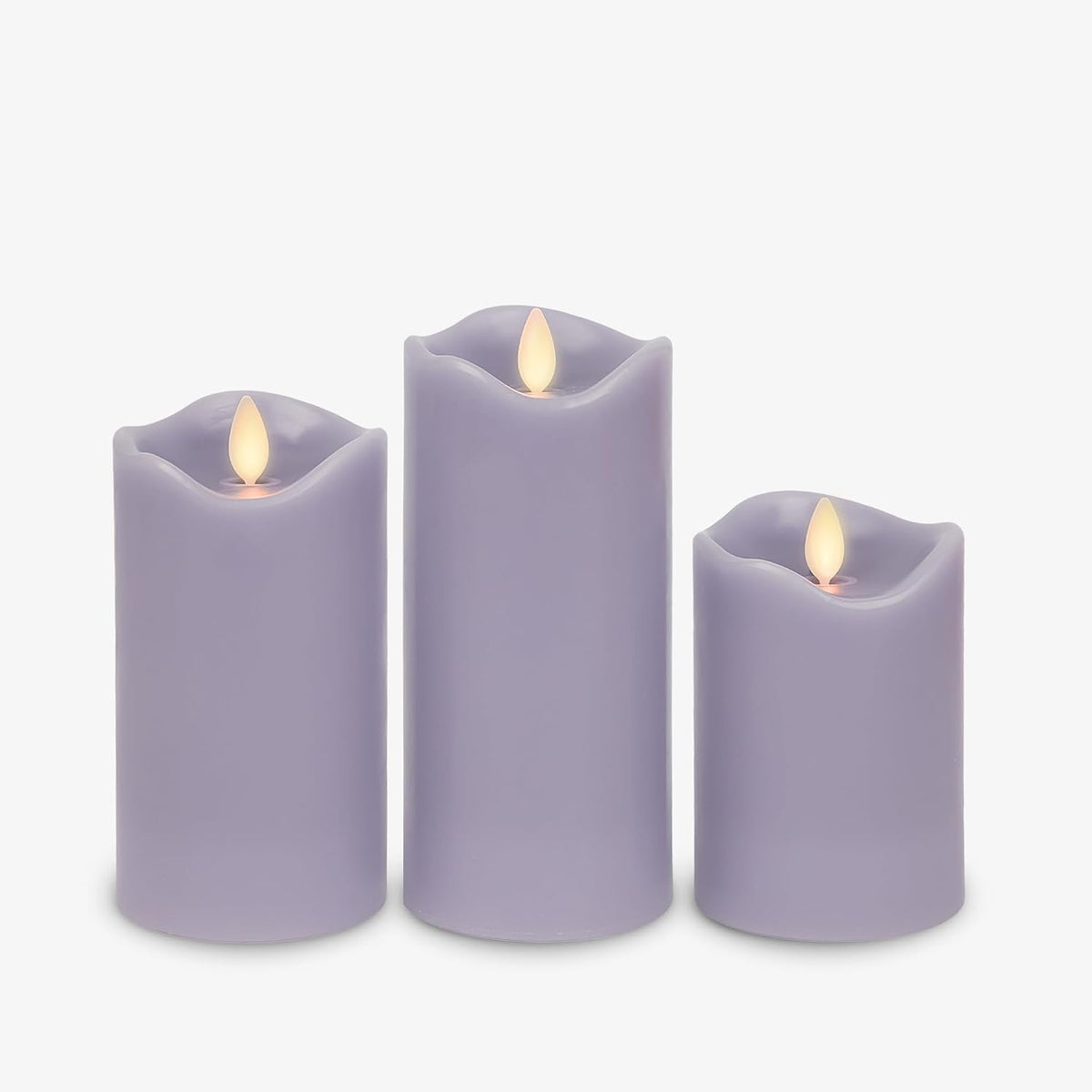 Matchless Candle Co. Flameless LED Battery Operated Flickering Pillar Candles - Pastel Purple - Set of 3 - Indoor Outdoor Decor Safe