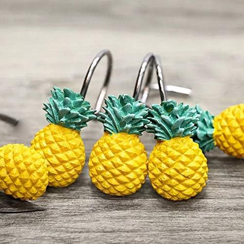 Chictie Yellow Pineapple Shower Curtain Hooks Set of 12,Cute Fruit Design Stainless Steel Shower Hooks Decorative Hanger Rings Rust Resistant for Bathroom Kids Room Fashion Home Decor