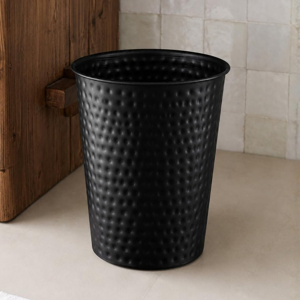 Monarch Abode Metal Bathroom Trash Can – Waste Basket for Bedroom, Office Desk, & Dorm, Hand Hammered, Durable Decorative Black Small Trash Can Bathroom Garbage Bin Wastebasket