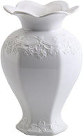 Relievo Elegant White Cream 8in 11in Ceramic Flower Tall Aesthetic Beige Table Tulip Wide Mouth Rose Filler Decorative Rustic Vase Decor for Home (White Vase, M)