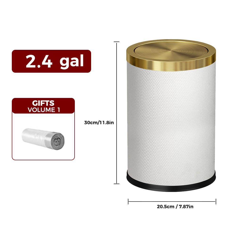 9L/2.4Gal Gold Waste Basket for Bathroom with Lid