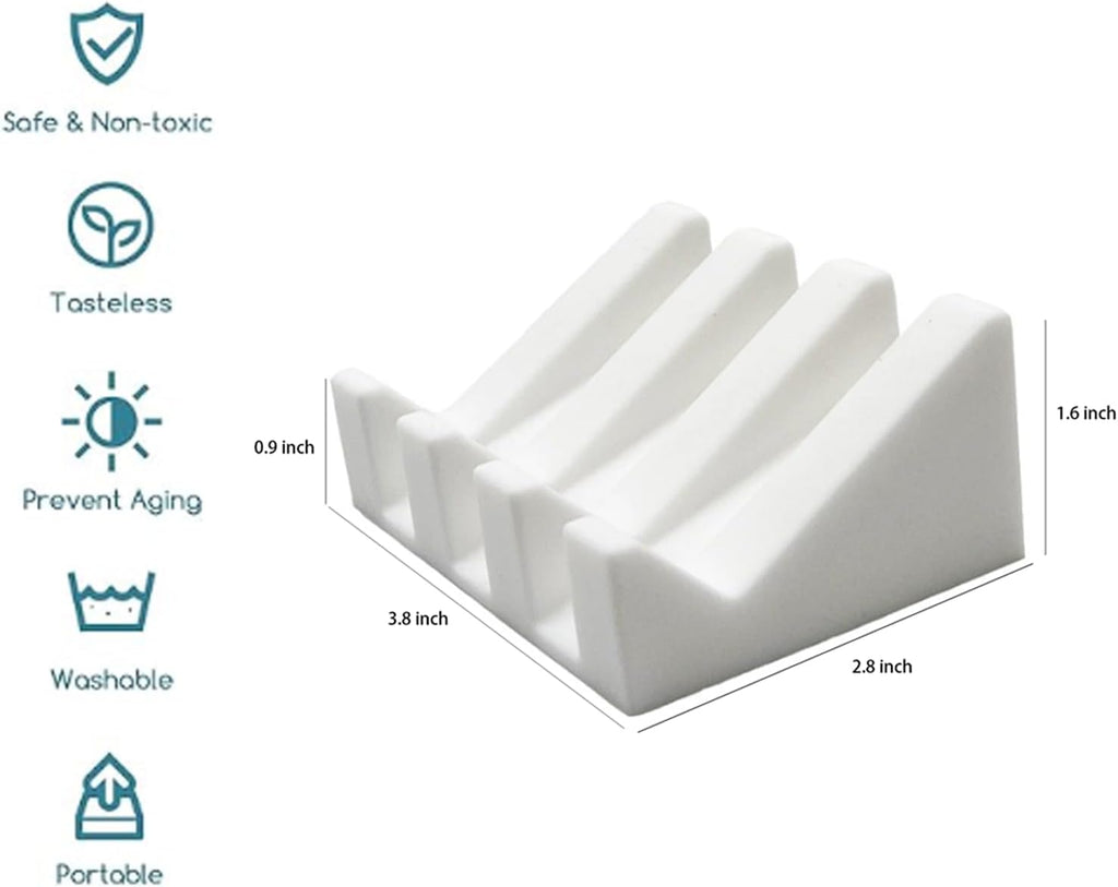 Silicone Soap Dish, Bar Soap Holder for Shower Bathroom, Kitchen, Bathtub, Self Draining Waterfall Drying Tray Keep Soap Bars Dry Clean & Easy Cleaning (White)