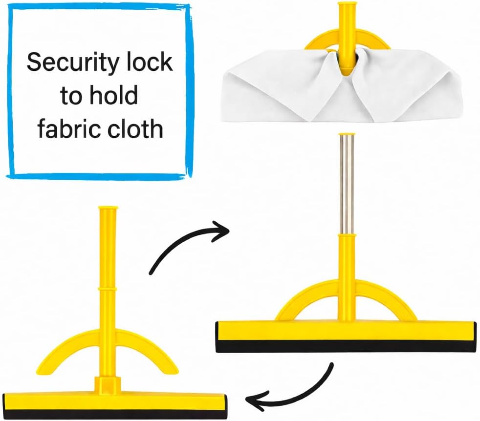 2-in-1 Floor Squeegee 17.5 Inch with Telescopic Handle, Heavy Duty Water Broom for Tile, Concrete, Marble, Garage & Shower (2-in-1 Squeegee + 2 Cotton Cloths (32x22))