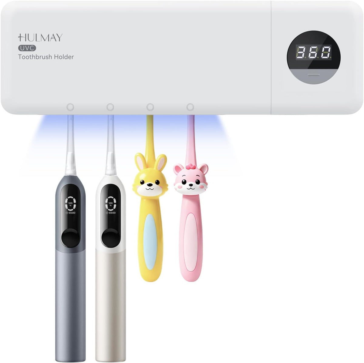 UV Toothbrush Sanitizer with Holder 4 Slots, White
