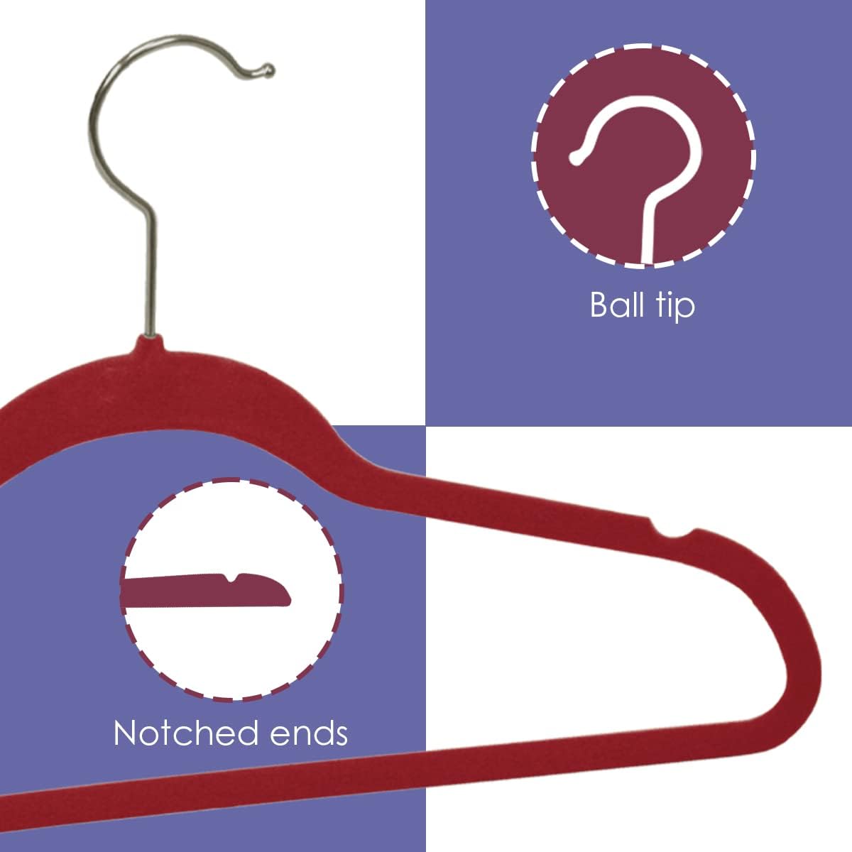 Velvet Clothes Hangers (Pack of 10), Burgundy, By Home Basics | Felt Hangers for Tops, Jackets, Dresses, and Pants | Contoured Hangers with Indents | Ultra-Thin Space Saving Clothes Hangers