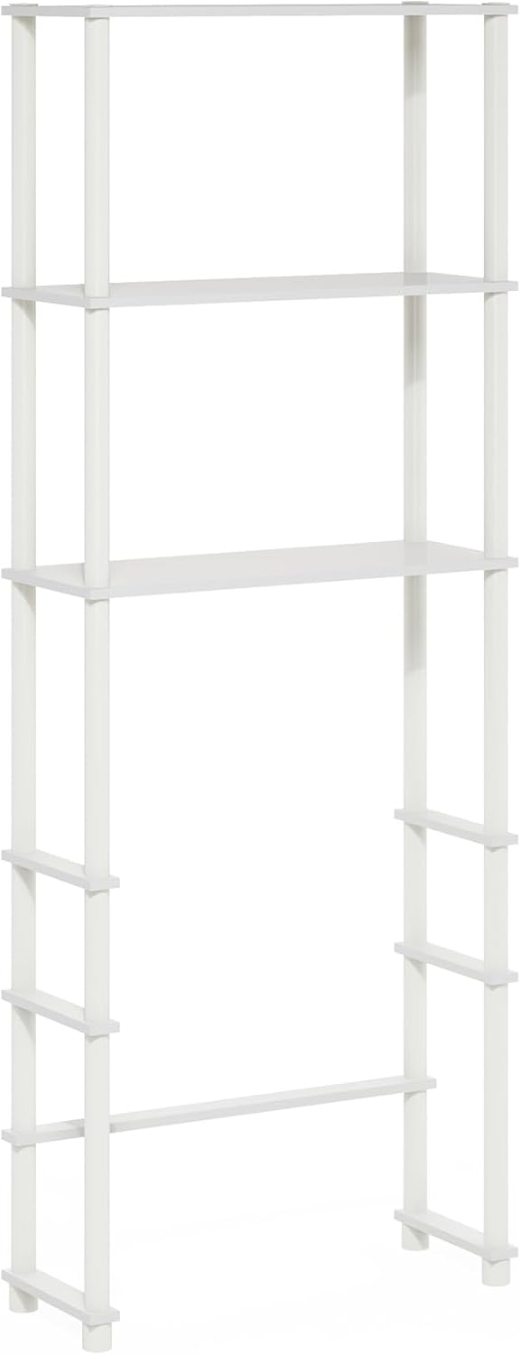 Furinno Turn-N-Tube Over The Toilet Storage, 3-Shelf Over The Toilet Organizer, Freestanding Space Saver Bathroom Shelf, for Bathroom Organizers and Storage, White