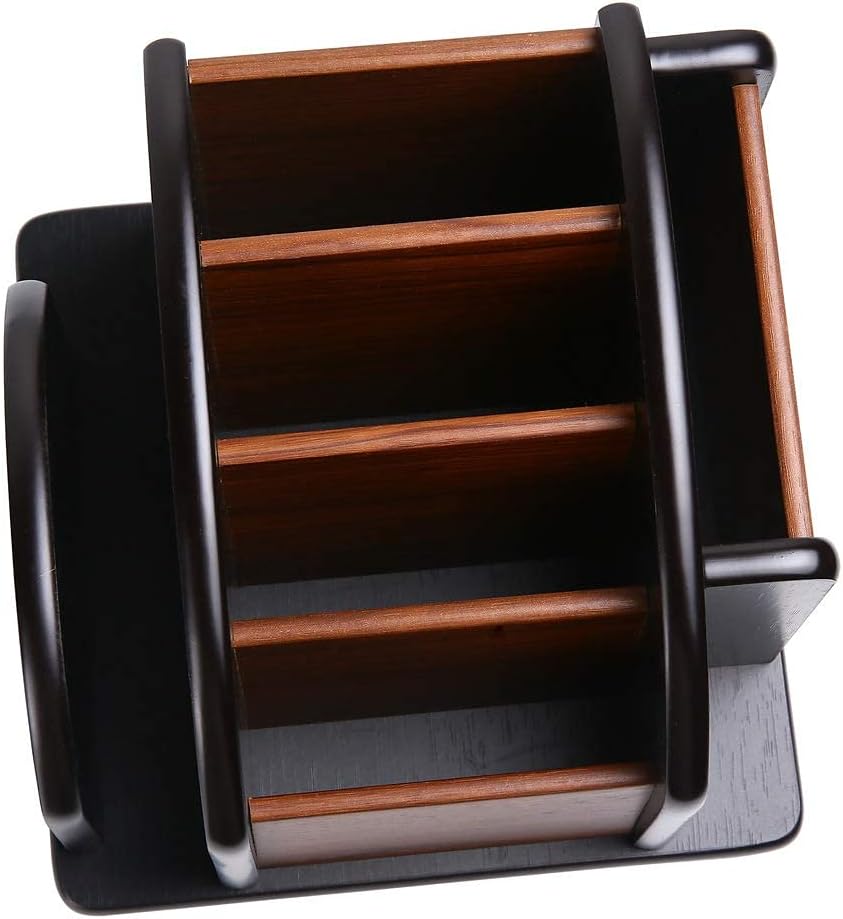 Siveit Wooden Desk Organizer, Desktop Office Supplies Storage Remote Control Caddy Holder (6-Compartment)