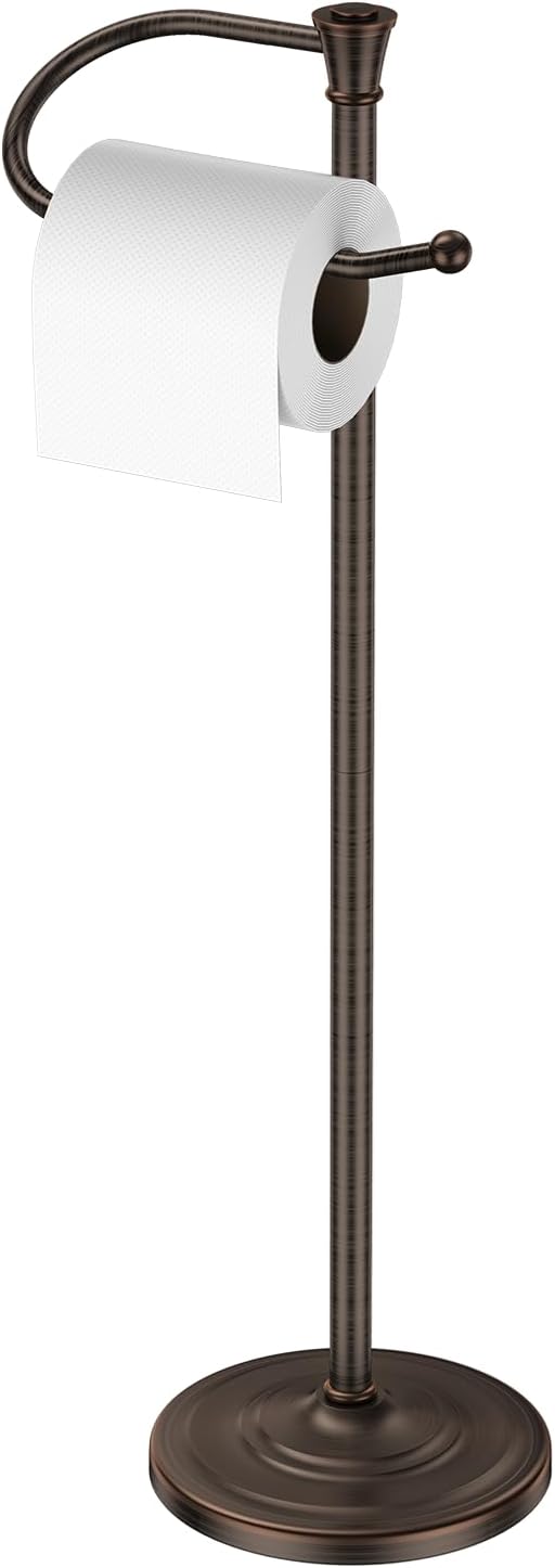 Toilet Paper Holder Free Standing, 25” H Stainless Steel Oil Rubbed Bronze Toilet Paper Stand, Weighted Base Floor Tissue Roll Holder for Bathroom,Toilet Roll Stand