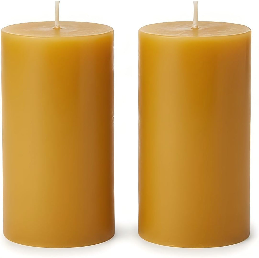 Natural Beeswax Pillar Candles 2 Packs, Non Toxic Beeswax Candles 70 Hours Long Burning, Organic Emergency Bees Wax Candles for Home, Paryer, Parties, Unscented Dripless Smokeless Candles, 2x4in
