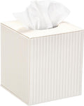Sumnacon PU Leather Tissue Box Cover Modern Square Tissue Box Holder with Magnetic Closure Decorative Tissue Dispenser Stripes Textured Tissue Holder for Bathroom Car Home Office, Ivory