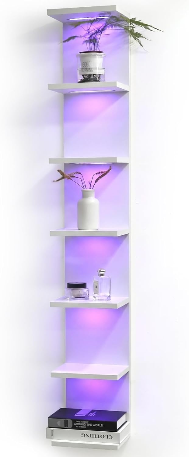 VIWODS 7 Tier Wall Shelf with RGB Lights, White