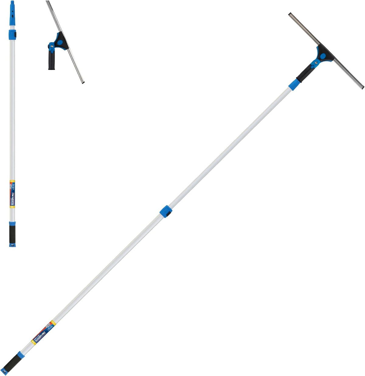 Unger Professional Connect and Clean 18” Grip Swivel Window, Glass Squeegee, and 8’ Pole, 180-Degree Pivoting Handle with Lock, Cleaning Supplies for Streak-Free Results