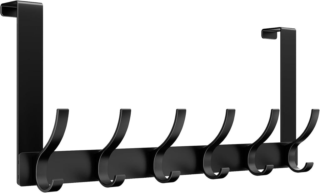 Optish Over The Door Hooks, Door Hanger Hook for Hanging, Towel Racks for Bathroom with 12 Coat Hook, Coat Rack College Dorm Essentials Bathroom Accessories（1 Pack, Black）