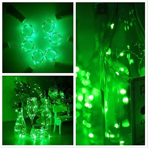 Wine Bottle Lights with Cork, 6 Pack Battery Operated 15 LED Cork Shape Silver Wire Colorful Fairy Mini String Lights for DIY, Party, Decor, Christmas, Halloween,Wedding (Green)