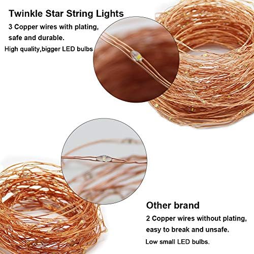 Twinkle Star 200 LED 66 FT Copper String Lights, Warm White (Pack of 3)