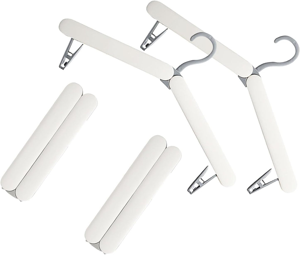 4 Pack Foldable Travel Hangers with Hidden Clips(White)