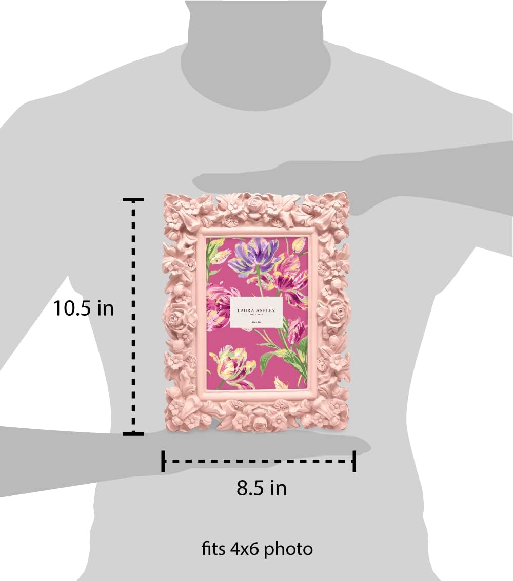 Laura Ashley 4x6 Pink Floral Textured Hand-Crafted Picture Frame w/Easel