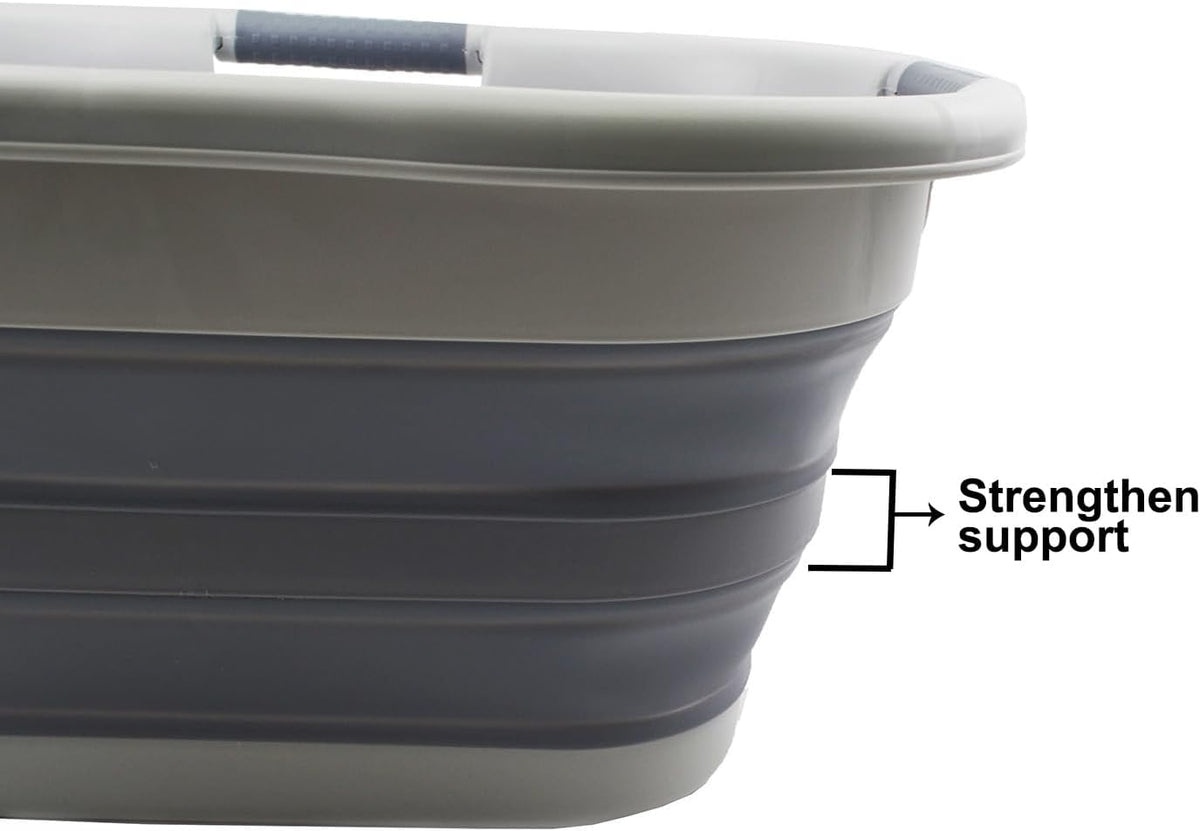 SAMMART 30L (7.9 gallon) Collapsible Plastic Laundry Basket - Foldable Pop Up Storage Container/Organizer - Portable Washing Tub - Space Saving Hamper/Basket (1, Grey/Dark Grey)