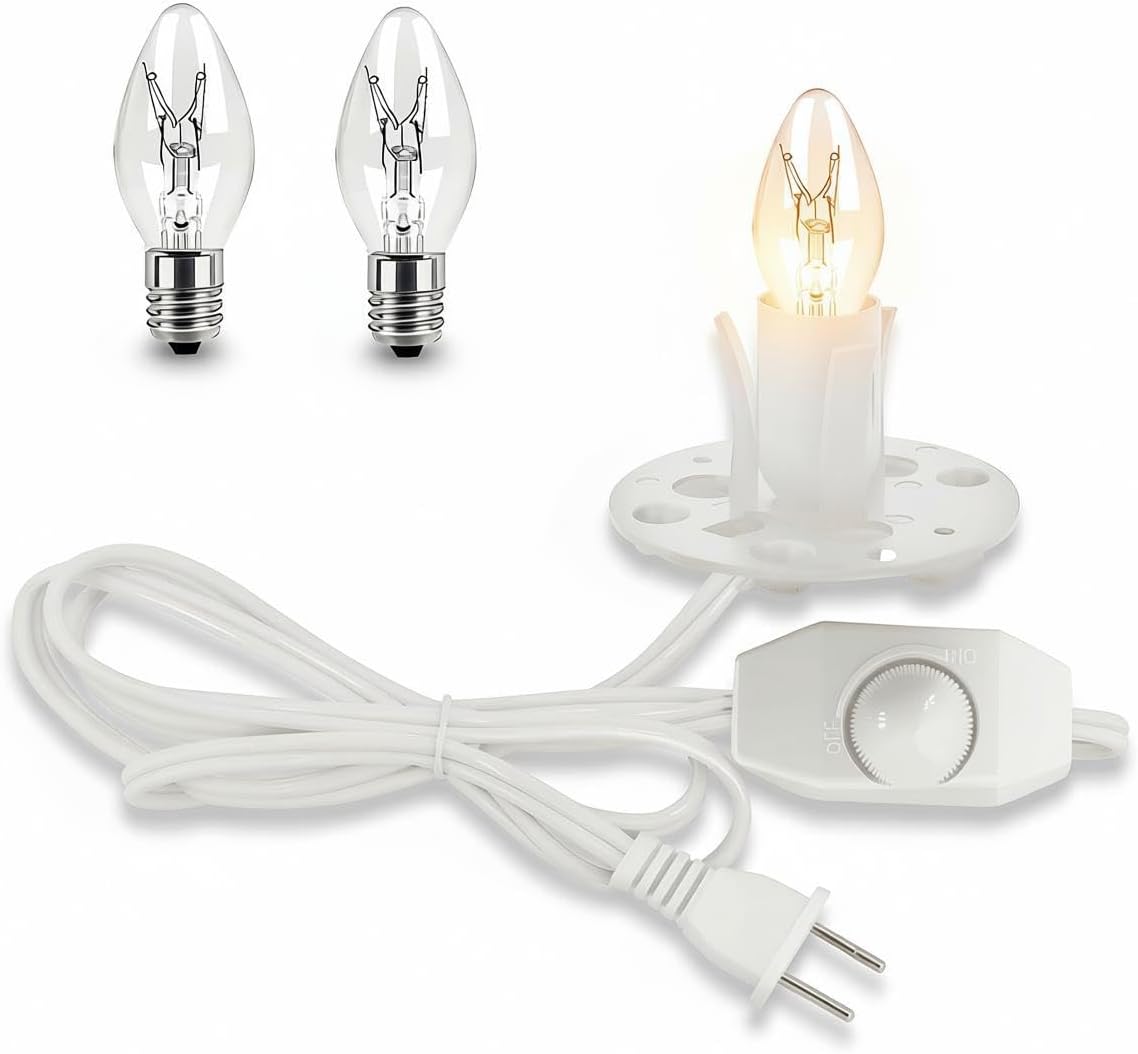 Himalayan Salt Lamp Cord, with Dimmer Switch,Christmas Bulb,Salt Lamp Cord with Dimmer Control and Base Assembly,6 Feet,E12 Base for Himalayan Salt Lampsand with 2 Free 15W Bulbs (White)