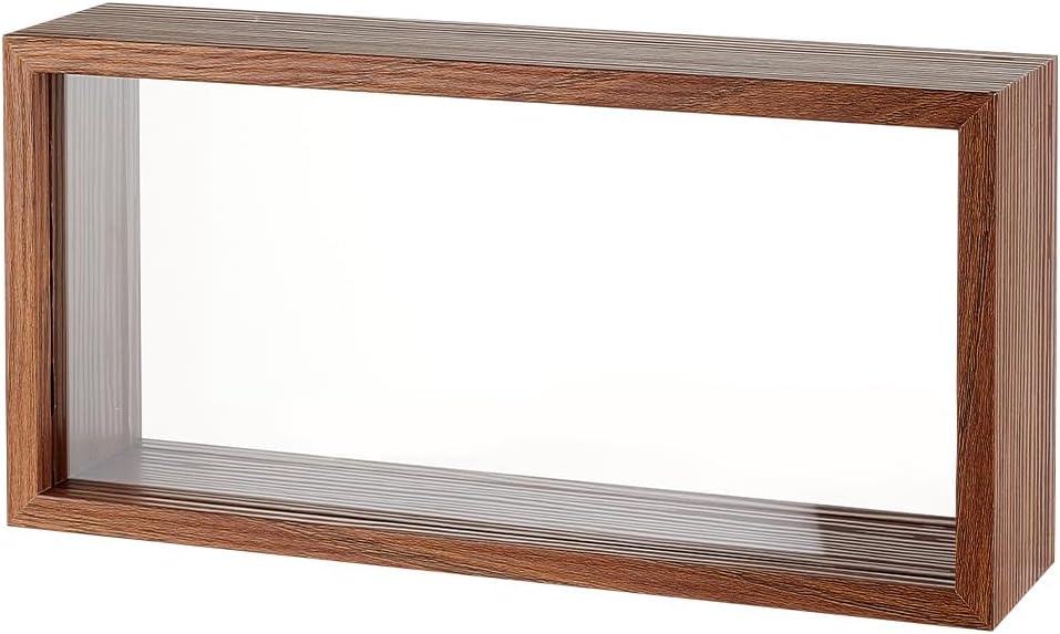 OLYCRAFT 10.2x5x2.4 Inch Rectangle Shadow Box Wood Shadow Box Display Case Shadow Box Frame with Double Sided Clear Acrylic Window for Dried Flowers Leaves Specimen - Walnut Brown