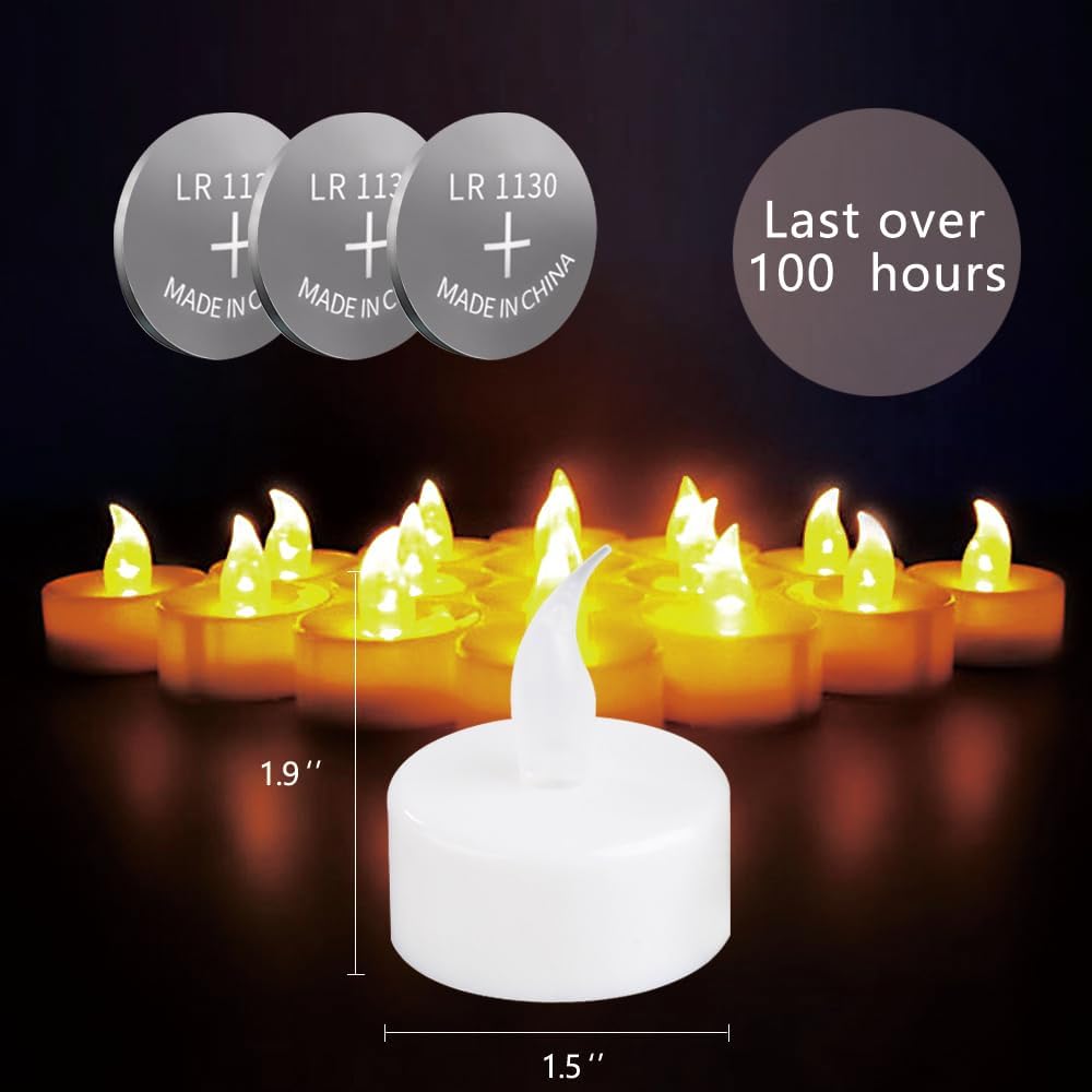 Novelty Place Pack of 12 Flameless LED Tea Light Candles - Warm Yellow Flickering Bright Tealights for Votive, Wedding, and Birthday - Battery-Powered Electric Candles
