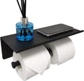 GZILA Double Toilet Paper Holder with Shelf Matte Black Wall Mounted, Dual Large Rolls Tissue Holder Multipurpose TP Dispenser, SUS 304 Stainless Steel