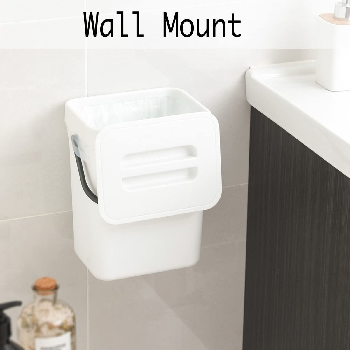 LALASTAR Compost Bin Indoor Kitchen Sealed, Hanging Small Trash Can with Lid Under Sink for Kitchen, Food Waste Bin for Countertop, Mountable Garbage Can for Bathroom, RV, 5L/1.3 Gal, White