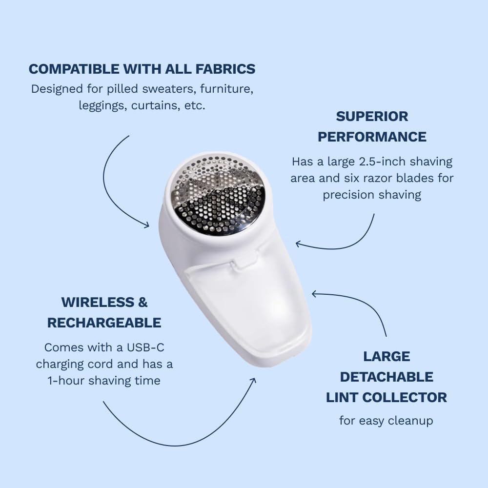 Nori Trim Fabric Shaver - Lint Remover for Clothes & Furniture - White