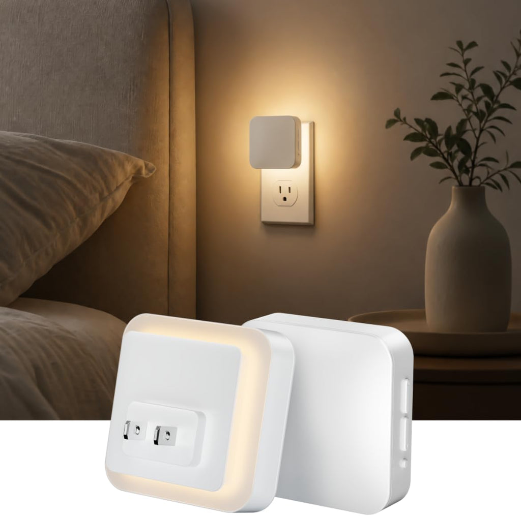 BN-LINK Backlit Motion Sensor Night Light Plug into Wall, 1-50 Lm Dimmable Night Light with Dusk to Dawn Sensor, Led Night Light Indoor, Warm White, for Bathroom, Hallway, Stair, Bedroom, 2 Pack