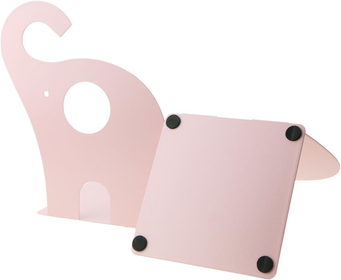 Cartoon Elephant Pattern Book Organizer Cute Metal Bookends for Kids School Library Desk Study Home Office Decoration Gift (Pink)