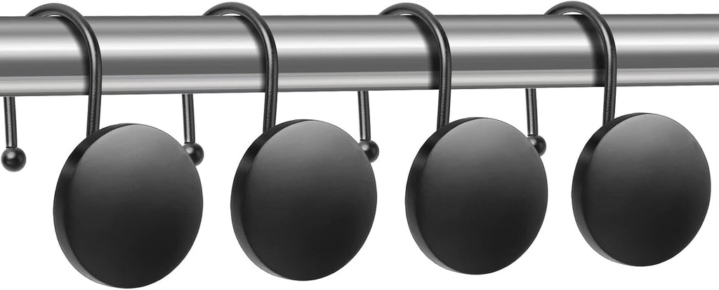 Round Button Resin Shower Curtain Hooks Set of 12 Decorative Shower Curtain Hangers for Bathroom Classic Farmhouse Style Simple Modern Elegant Matte Black