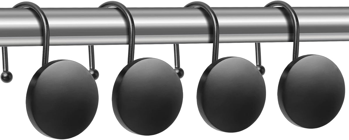 Round Button Resin Shower Curtain Hooks Set of 12 Decorative Shower Curtain Hangers for Bathroom Classic Farmhouse Style Simple Modern Elegant Matte Black