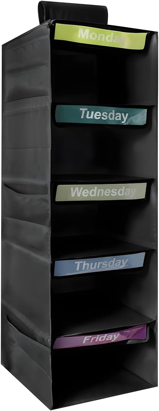 5-Shelf Weekly Clothes Organizer for Kids School Outfits (Black)