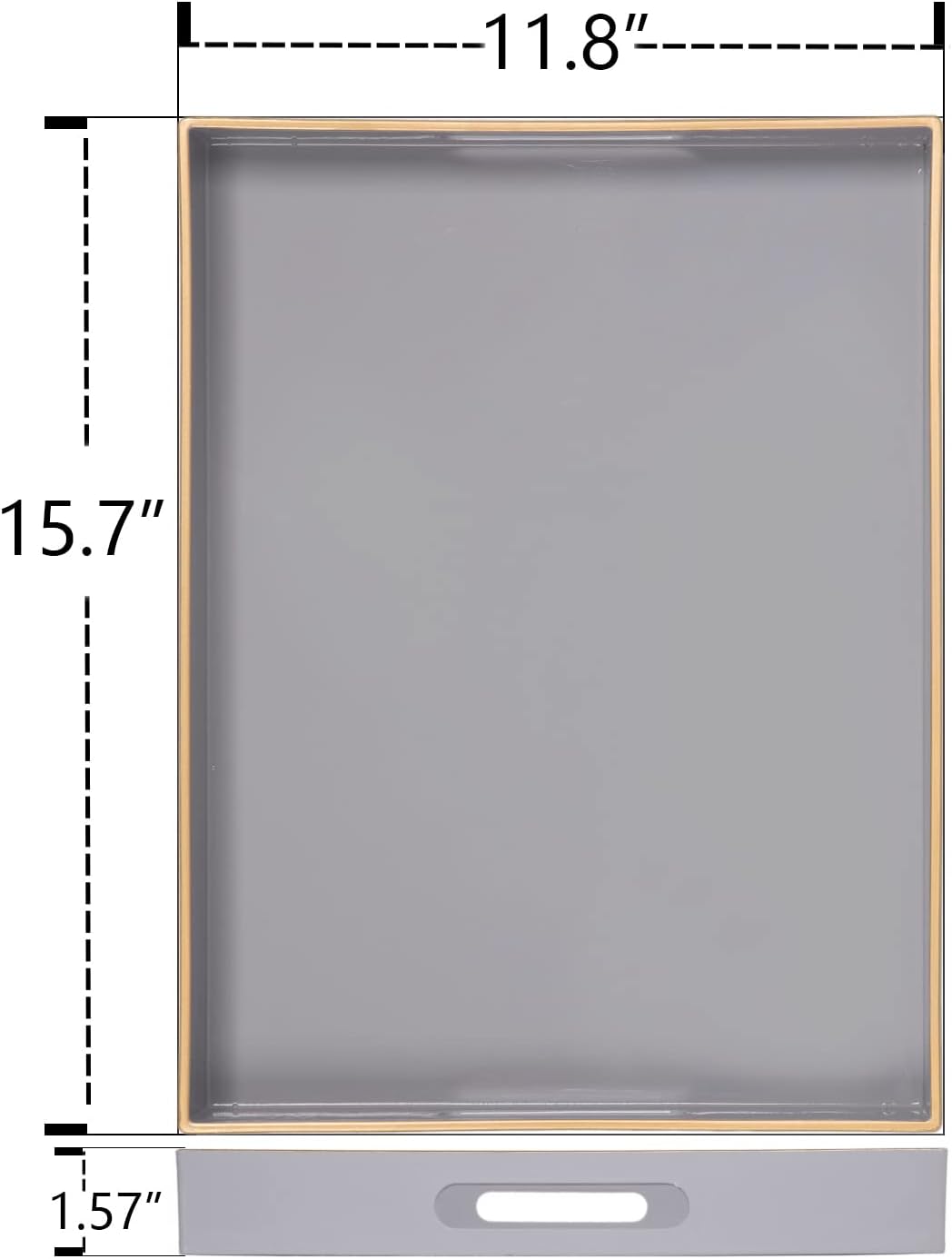 MAONAME Gray Decorative Tray, Rectanrle Plastic Serving Tray with Handles
