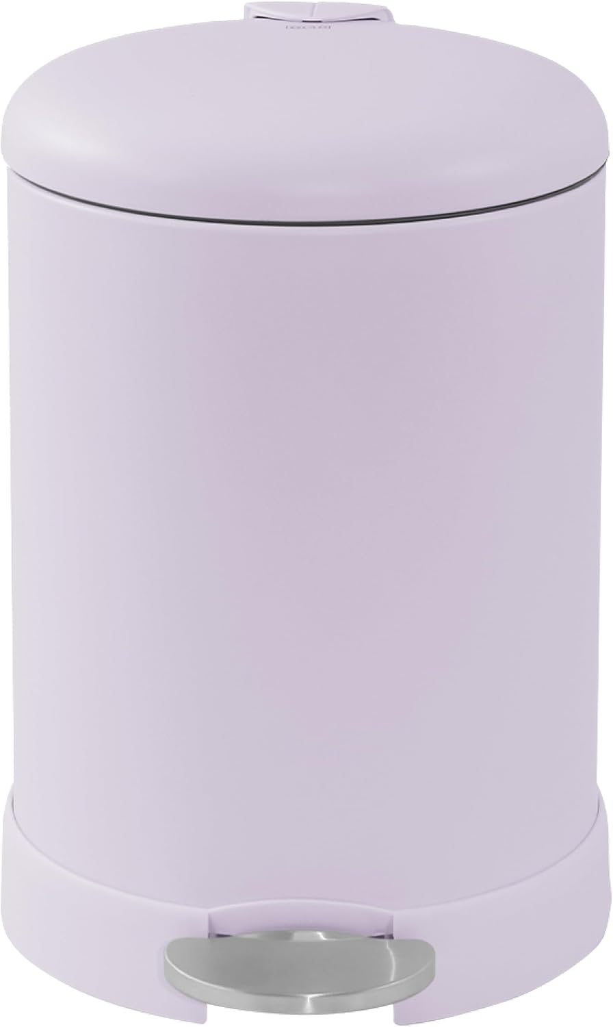 Glad Small Trash Can, 1.2 Gallon | Round Stainless Steel Garbage Bin with Soft Close Lid & Step Foot Pedal | Metal Waste Basket with Removable Inner Bucket, Lavender