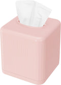 Livelab Tissue Box Cover with Base - Square Plastic Holder, Decorative Case, Modern Facial Paper Dispenser for Bathroom, Vanity Countertops, Night Stands, Desk - Pink