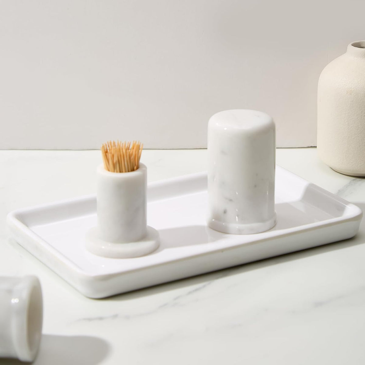 Marble Toothpick Holder with Lid, Countertop Organizer