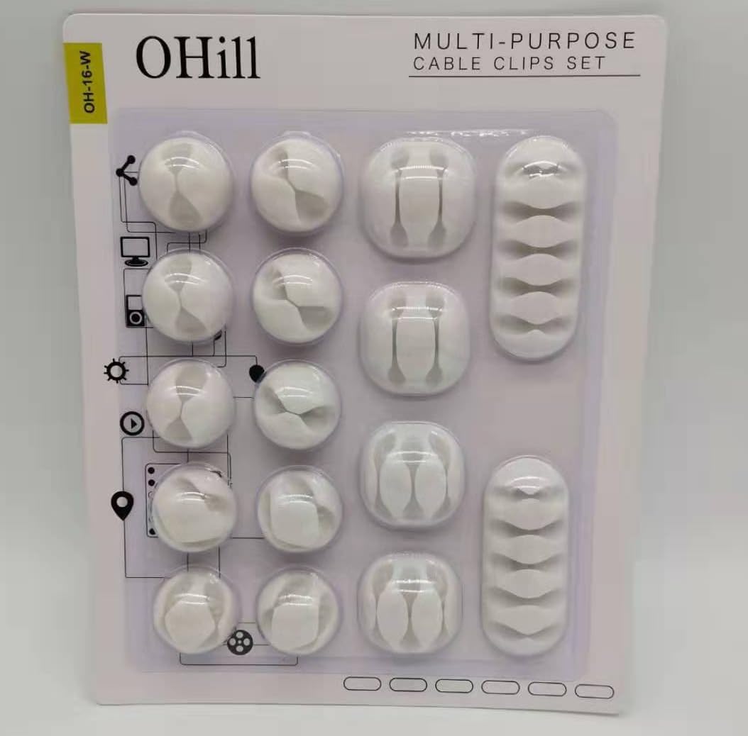 OHill 16PCS White Self Adhesive Cable Clips, Cord Holder, Cord Organizer