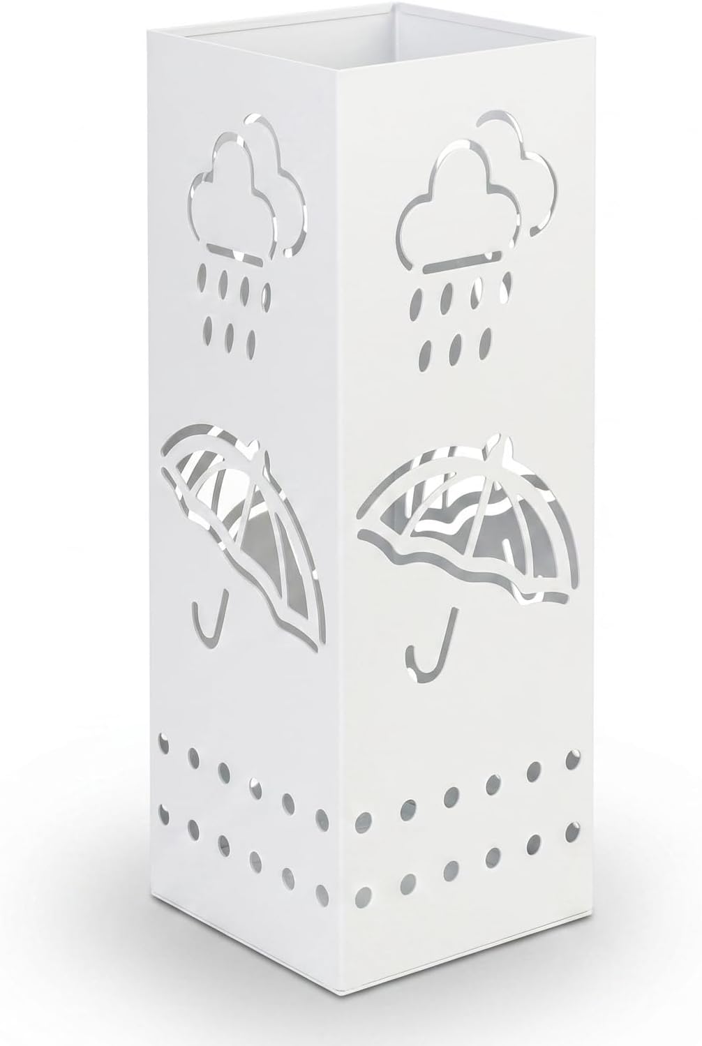 BEWBBAT Metal Umbrella Stand for Entryway, 6 x 6 x 17 Inch White Square Umbrella Organizer Bin, Free Standing Umbrella Holder,Walking Sticks, Home Office Decor